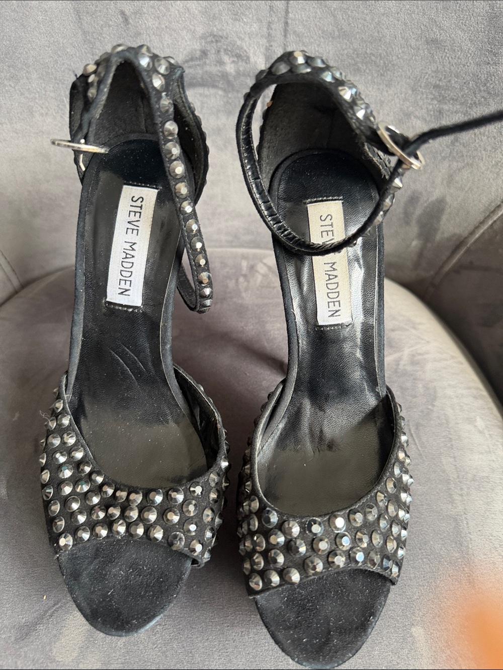 Steve Madden Black Studded Open-Toe Ankle-Strap Heels